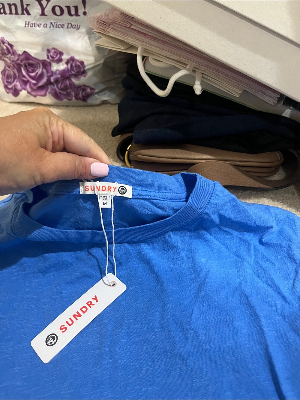 Sundry Bright Blue Muscle Tee Crop - Picture 2 of 3